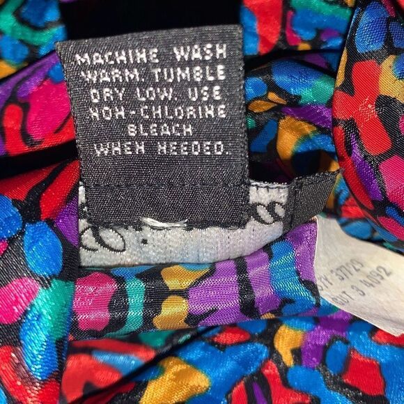 Vintage Colorful Abstract Satin Button Down Bow Tie Blouse Large - Picture 16 of 16